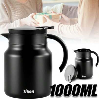 1-Litre Double-Walled Stainless Steel Insulated Coffee Pot | Wide Mouth For Easy Pouring, Non-Slip Base & Leak-Proof Lid | Keeps Coffee, Tea & Water Hot Or Cold
