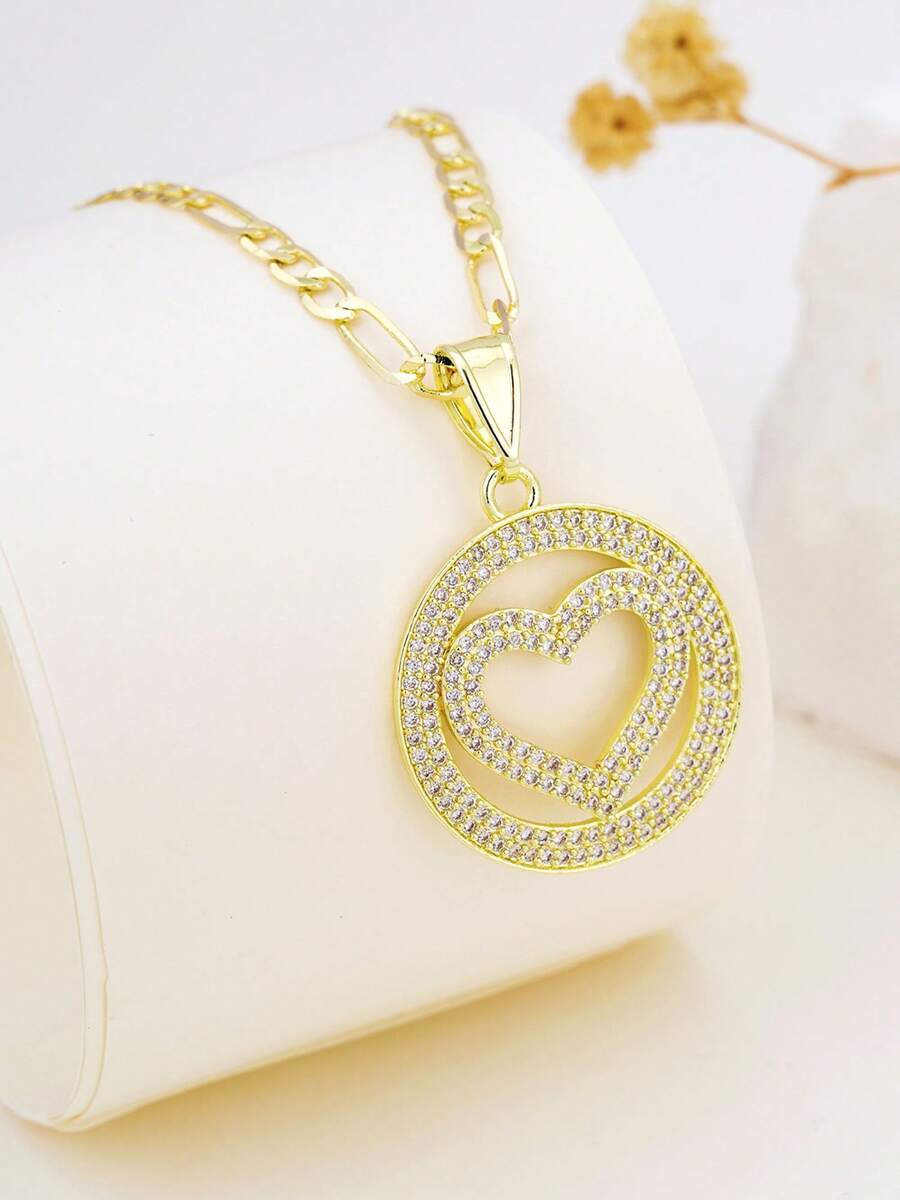 1pc Minimalist Luxury Round Heart Pendant Necklace, Suitable As Gift For Friends, Family, Best Friends, Gold Jewelry, Can Be Used As Valentine's Day Gift