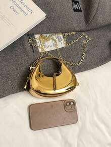 2026 Spring New Arrival Women Bag,Glossy Moon Box Mini Handbag, Crescent Moon Bag, Elegant For Lady,Chic Laser Gold Chain Shoulder/Crossbody Bag,Foldable Candy Color Fashion PU Leather Underarm Bag, Women's Cute Casual Versatile Handbag & Purse  Lipstick/Earbud Holder Case, Versatile Shoulder Bag, Solid Color Minimalist Zipper Shoulder Bag, Fashionable, Zipper Shoulder Bag, Faux Leather Solid Color Wallet, Versatile For Work/Commute, Winter Summer Autumn Spring,Ideal New Year Gift, Small Bag, Suitable For Women Commuting Daily Use. - Vàng - Xem 13
