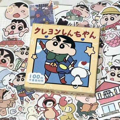 Crayon Shin-Chan 100 Unique Sticker Box - Cartoon All-Character Funny Stickers! The Box Contains Various Styles, Suitable For Handbooks / Notebooks / Phone Cases / Water Cups, Ins-Style Girlish DIY Decorations, Stationery Items For Students / Crayon Shin-Chan Fans' Peripherals, Daily Creative And Interesting Decorative Stickers~