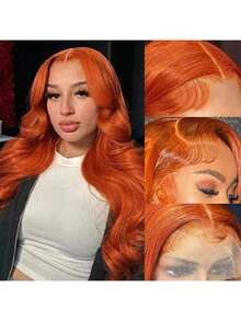 34 Inch Glueless Wigs Human Hair Pre Plucked #350 Ginger Orange 13x4/13*6 HD Lace Front Wigs Human Hair Glueless 200% Density Body Wave Lace Front Wigs Human Hair With Baby Hair - S350 - 查看 3