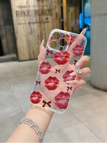 Space-Age Transparent Case With Kiss Pattern, TPU Drop-Proof Full-Coverage Precision Protective Case For Apple /11/12/13/14/15/16/17 Pro Max/Plus/Pro. Stylish Phone Case, Holiday Gift/Couple Phone Case. - 無色 - 查看 7