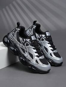 2026 Thick Sole Chunky Sneakers, Breathable Mesh Casual Sports Shoes, Men's Casual Sneakers, Shock-Absorbing Outdoor Running Shoes, Men's Fashion Versatile Mecha-Inspired Outdoor Shoes, Unisex Couple Sports Shoes - Black - View 2