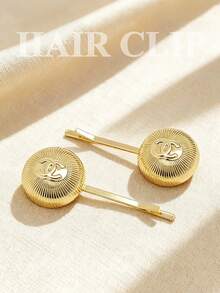 Christian Dior Gold Metal Hair Clips With Embossed Logo (Set Of 2) Non-Slip Styling Hair Barrettes - Gold - View 8
