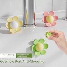 3pcs Flower Shaped Sink Overflow Hole Plug, Bathroom Sink Sealing Cover, Silicone Overflow Drain Stopper, Anti-Leak/Sink Silicone Sealing Cover, Anti-Splash, Anti-Odor Water Plug - Multicolor - View 1