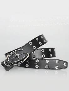 1件装时尚休闲金属铆钉孔眼腰带，男女通用街头风牛仔裤腰部装饰配饰，适合日常通勤、返校、约会和旅行度假。 - 骷髏金扣 - 查看 2