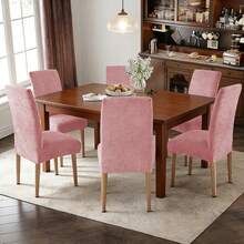 6 Pzas cubiertas de silla resistentes a salpicaduras en unicolor,Elástica Protectora De Silla Comedor Removible.cubierta moderna para silla de comedor de poliéster elástico, La cubierta de la silla es adecuada para la mayoría de las sillas, y la tela de alta elasticidad puede adaptarse a su silla muy bien y hacer que su silla se vea más fresca.  La cubierta de la silla de comedor puede transformar su vieja silla en una nueva, actualizar su decoración interior, extender la vida útil de la silla y ahorrar su dinero. Las fundas decorativas para sillas se pueden utilizar en salones, banquetes de boda, hoteles, conferencias, celebraciones, ceremonias, restaurantes, etc.todas las estaciones. - Rosa Rosa - Ver 9