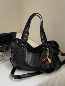 This Is A Stylish And Versatile Shoulder Bag. It Has A Large Capacity, A Solid Color Design, And Is Made Of Vintage PU Material. A Perfect Choice For Going To Work, With An Ape - White - View 11