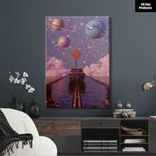 1PCS Space Wall Art Surreal Red Car Driving Into Galaxy Canvas Painting Aesthetic Poster Print Modern Decor For Living Room Bedroom Office Unique Sci-Fi Galaxy Theme Gift For Astronomy Lovers Dreamy Purple Sky With Planets Landscape Artwork High Quality Framed Wall Hanging Home Decoration - 彩色 - 查看 2
