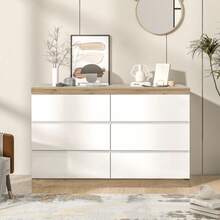 6-Drawer Chest, Lockable Compartment, Storage Function, For Bedroom And Living Room, E1 Particleboard, White + Oak [OLD REF: 30211011AAA] - 白色 - 查看 12
