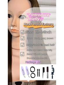 22 Inch 90% Real Human Hair Mannequin Head, Beauty Salon Hairstyle Training Model With Tabletop Clamp, For Hair Extensions Practice - Multicolor - View 12