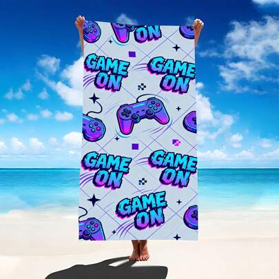 1条游戏手柄造型沙滩巾，超大超吸水超细纤维沙滩毯，适合旅行、游泳池、潜水、冲浪、瑜伽、露营等场合，多种尺寸可选，沙滩配件