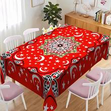 1pc Ramadan Crescent Moon Geometric Tablecloth, Red Festive Eid Al-Fitr Decoration For Restaurant, Home Eid Gift, Polyester Material, Suitable For Family Gathering, Party, Picnic, Indoor & Outdoor Wedding - Multicolor - View 4