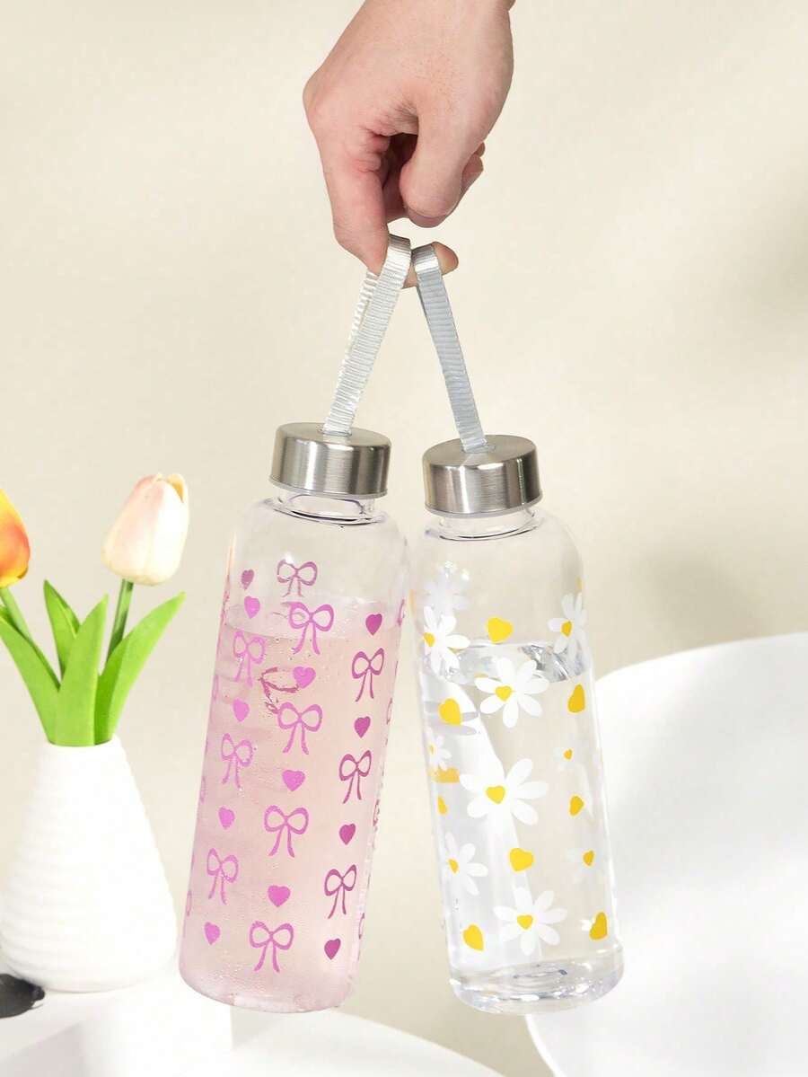 1 pièce Tasse transparente imprimée de manière créative 550 ml, bouteille d'eau portable résistante à la chaleur minimaliste, bouteille à boire transparente simpliste - convient pour les sports de plein air, le travail et les voyages, les cadeaux d'anniversaire, la rentrée scolaire - Multicolore - Voir 1