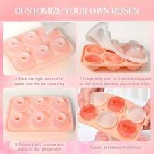 1pc Rose Ice Cube Mold, Silicone Rose Shaped 3D Tray With Freezer Lid, 6-Cavity Easy Release Rose Ice Cube Trays, Kitchenware Ice Cube Maker With Funnel And Clip - Multicolor - View 3