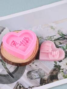 1pc Valentine's Day Hook Heart Shaped Silicone Candle Mold, DIY Home Fragrance Stone Plaster Heart Candle Mold For Handmade Candle Making - Pink - View 4