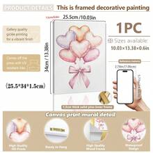 1pc Canvas Wall Art - Heart-Shaped Balloon Gouache Painting - Soft Valentine's Day Printable Pastel Painting, Baby Goods_ Framed Nursery Wall Art Perfect For Playroom Decor Nursery Decor, Playroom Decor, Preschool Decor, Boy's Room Decor Girl's Bedroom Decor Valentine's Day