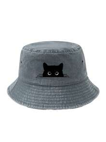 1 chiếc mũ tai bèo in hình mèo đen mới, thích hợp cho các hoạt động ngoài trời, mũ chống nắng độc đáo, phong cách thường ngày, chất liệu polyester. - Nhiều màu - Xem 8