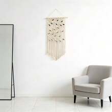 1件套手工编织壁挂，创意装饰花卉挂毯，波西米亚风流苏叶子墙饰，纤维艺术品，适用于客厅卧室背景墙 - 如圖 - 查看 6