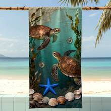 1条超大尺寸海龟图案沙滩巾，超强吸水超细纤维沙滩毯，适用于沙滩、泳池、旅行、露营、瑜伽