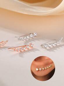 1 par de pendientes de escalador de flecha de plata de ley 925 con circonita cúbica, pendientes de moda para mujeres - pendientes - Ver 6