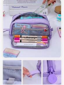 Pink Bow Pencil Pouch Cute Large Pencil Case Organizer Multifunctional Big Capacity Pencil Pouch With 3 Compartmens, Aesthetic School Supplies Pencil Bag For Office Travel Men Women Pull-Out Large-Capacity Pen Bag With Shoelace Handle,Back To School Supplie Essentials Office Supplies Valentine's Day Gifts,Stationery - Multicolor - View 10