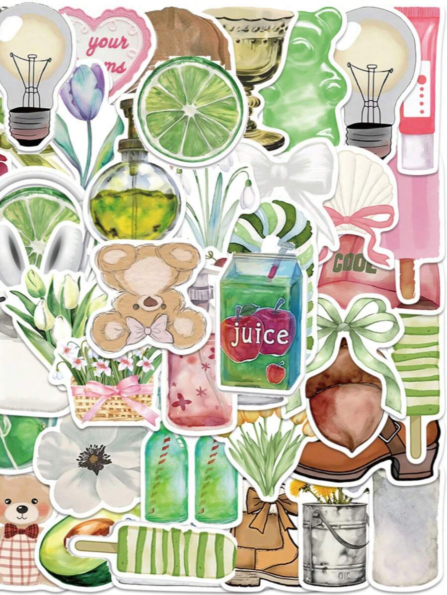 Bộ 50 miếng dán hoạt hình phong cách tươi mới, thẩm mỹ, dễ thương, kiểu retro, thích hợp dán lên bình nước, ván trượt, hành lý, laptop, xe hơi, đồ dùng trang trí tiệc theo chủ đề.