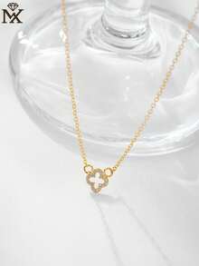 SYMFNY 1pc 925 Sterling Silver Elegant Sparkling Four-Leaf Clover Flower Pendant Necklace, Unique Design Jewelry Gift For Girlfriend, Best Friend - Four-leaf Clover Necklace - View 3