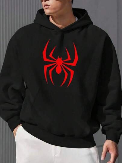 Hombre003 Sudadera con Capucha de Gran Tamaño para Hombre con Emblema de Araña Roja Ajuste Casual y Holgado, Manga Larga, Tejido No Elástico, Sudadera de Uso Casual Sudadera de Estilo Casual Sudadera