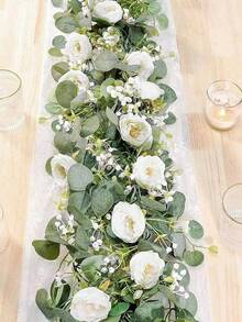 1/2/4pcs Artificial Eucalyptus Wreath, 180cm With White Roses, Fake Rose Greenery Wreath, Garland, Suitable For Wedding, Home Party Table Decor, Valentine's Day, Gifts - White and Green - View 4