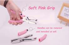 1 Pack 63 Inch Length 1_4 Inch Diameter Of Heart Shape Hole Handheld Single Paper Hole Punch, Puncher With Pink Soft Thick Leather Cover(Heart 1_4 Inch) - White - View 3