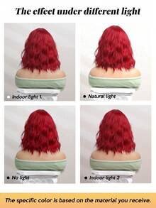 2026新款网红同款红色刘海合成假发，采用高温丝材质，搭扣网帽设计，休闲及角色扮演皆宜，耐热，时尚有型 - 紅色 - 查看 8