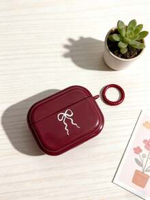 1pc Red Background White Bow Earphone Case, TPU Earphone Protective Cover Compatible With Airpods 4/3, 2/Pro, Girly Style