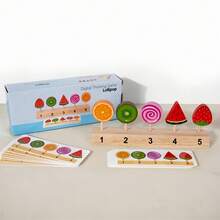 蒙特梭利木制冰淇淋过家家厨房玩具，学前儿童木制益智玩具，男孩认知玩具 - 彩色 - 查看 12