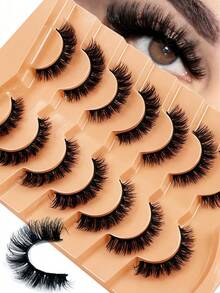 7 pares de pestañas postizas de visón sintético natural y esponjoso, crean pestañas desordenadas y encantadoras, efecto de elevación de ojos de zorro, las pestañas se pueden extender y espesar en la esquina exterior, 8D alargamiento y voluminización, ligero y adhesivo - Negro - Ver 1