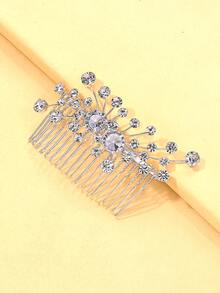 1pc French New Geometric Hair Accessory Comb, Minimalist Rhinestone Side Hair Clip, Bridal Wedding Headwear, Headpiece - Silver - View 5