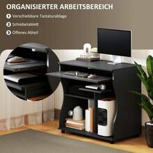Computer Desk With Wheels, Office Desk With Keyboard Tray And Storage, PC Table, Black, 80 X 48 X 75 Cm - Black - View 2