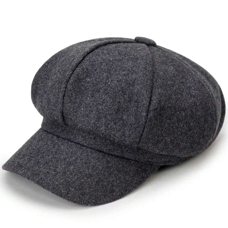 Woolen Solid Color Beret Fashion Outdoor Cotton Hat Autumn And Winter Windproof Hats Men's And Women's Universal Caps - 黑色 - 查看 1