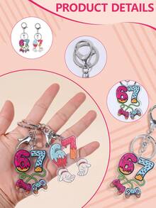 2个创意卡通67亚克力钥匙扣，趣味67游戏手柄和滴落冰淇淋造型钥匙圈，可爱包包挂饰，适用于背包、钱包和钥匙 - 彩色 - 查看 3