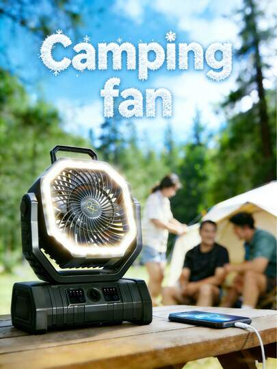 20000mAh/10000mAh Ventilador de camping con luz LED, ventilador de escritorio oscilante automático con control remoto y gancho, ventilador de tienda recargable con batería con temporizador, ventilador USB de 4 velocidades para tienda de campaña, apagón, sitio de construcción, camping, ventilador mini portátil