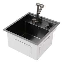 Hidden Kitchen Sink Single Bowl Folding Faucet W/ Drain Assembly Stainless Steel - Black - View 3