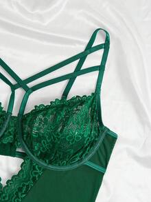 Plus Size Women Contrast Lace Hollow Out Sexy Lingerie Camisole - Green - View 5