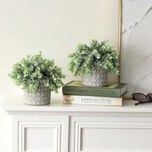 CYPNMyGift- Plantas Artificiales de eucalipto Tienen macetas de Cemento con Patrones geometricos lo Que le da un Relieve Juego de 2 macetas DecorativasFashion - 224543730 - Ver 5