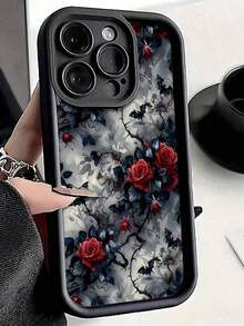 Valentines Phone Case 1pc Black Rose Pattern Full Coverage TPU Shockproof Phone Case Compatible With Apple 16, 15, 14, 13, 12, 11 Pro Max Waterproof Anti-Fall Scratch Resistant-For-Your-New- - style2(1pc) - 查看 4