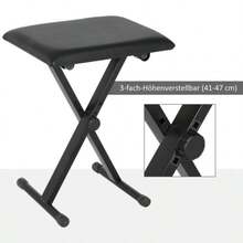 Piano Stool/Bench, Height-Adjustable, Foldable, Metal Frame, Faux Leather, Foam Padding, Black, 39 X 29 X 37-47 Cm
