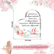 1pc Acrylic "Happy 60th Birthday" Plaque, Inspirational 60th Birthday Gift, Heart-Shaped Acrylic Desktop Decor For Daughter Or Son, Perfect For 60th Birthday Anniversary Party Decoration - Multicolor - View 8