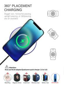 10W铝合金无线充电器，带呼吸灯，兼容支持无线充电的耳机、手机，X/11/12/13/14/15/16/17系列