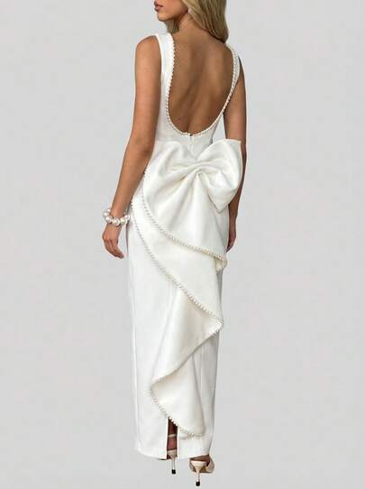 Sedessea 优雅浪漫节日约会舞会礼服、圣诞派对礼服、性感露背珍珠蝴蝶结女士派对礼服