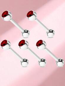 5pcs Titanium Steel Luxury Rhinestone Studded Tongue Piercing Jewelry For Women - 5 Diamond-encrusted Pieces - View 15
