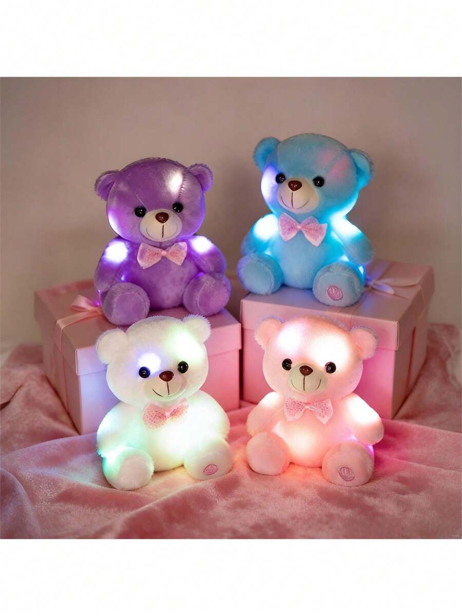 7.8英寸LED发光粉色、蓝色、白色和紫色泰迪熊毛绒夜灯娃娃，适合儿童、妈妈、女孩生日、圣诞节、情人节礼物、派对装饰 - 彩色 - 查看 1